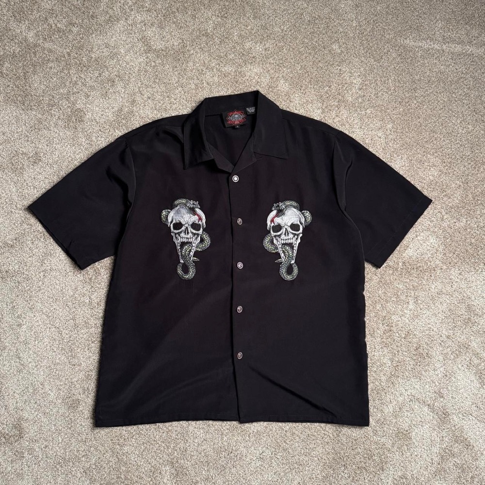 VINTAGE DRAGONFLY ROADHOUSE "SNAKE SKULL" BUTTON UP